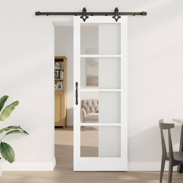ARDEBO.de - Schiebetür mit Hardware-Set Weiß 73.5x211 cm Massivholz Kiefer