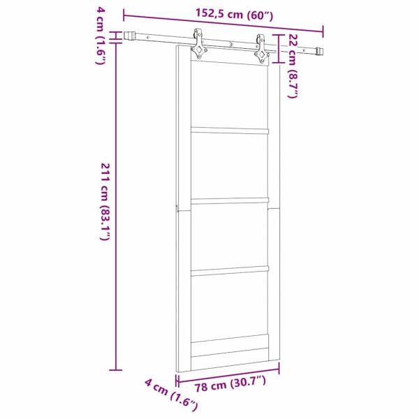 Schiebetür mit Hardware-Set Weiß 78x211 cm Massivholz Kiefer