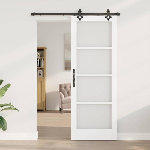Schiebetür mit Hardware-Set Weiß 78x211 cm Massivholz Kiefer