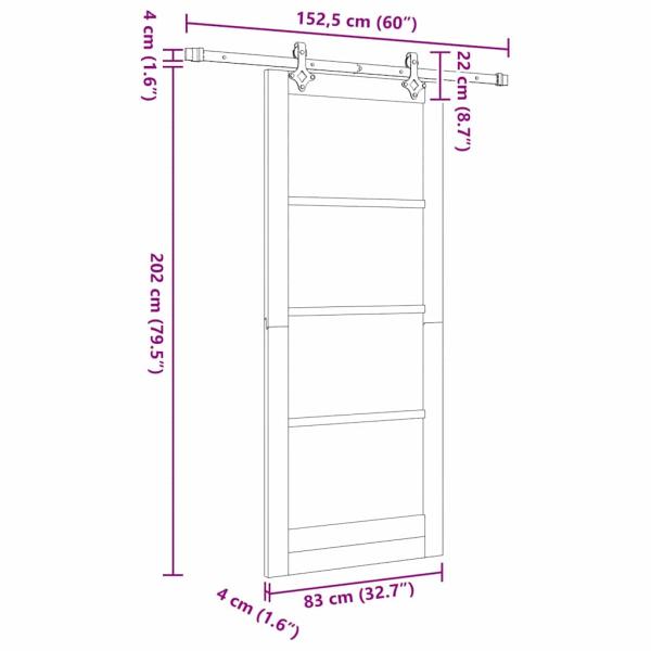 Schiebetür mit Hardware Set Weiß 83x202 cm Massivholz Kiefer