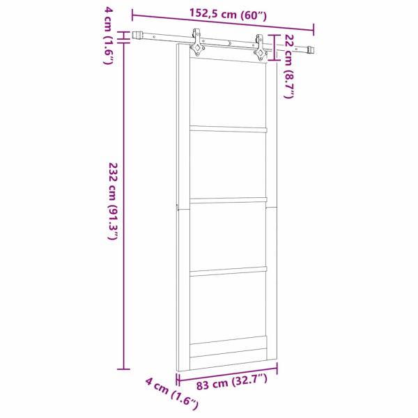 Schiebetür mit Hardware-Set 83x232 cm aus solidem Kiefernholz