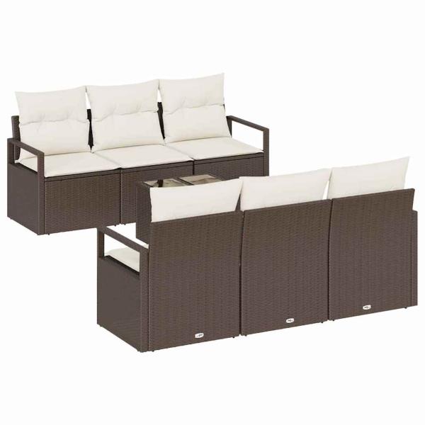 7-tlg. Garten-Sofagarnitur mit Kissen Braun Poly Rattan