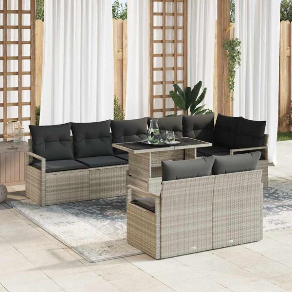 ARDEBO.de - 9-tlg. Garten-Sofagarnitur mit Kissen Hellgrau Poly Rattan