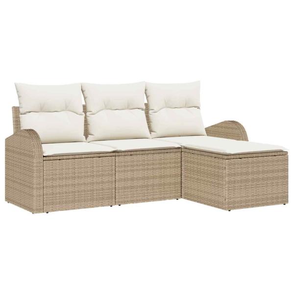 4-teiliges Garten Sofa Set mit Kissen Beige Poly Rattan