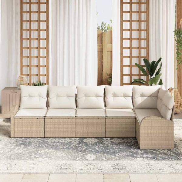 ARDEBO.de - 6-teiliges Garten-Sofa-Set mit Kissen aus beige Poly-Rattan