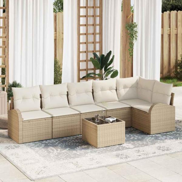 ARDEBO.de - 7-teiliges Garten Sofa Set mit Kissen Braunes Poly Rattan