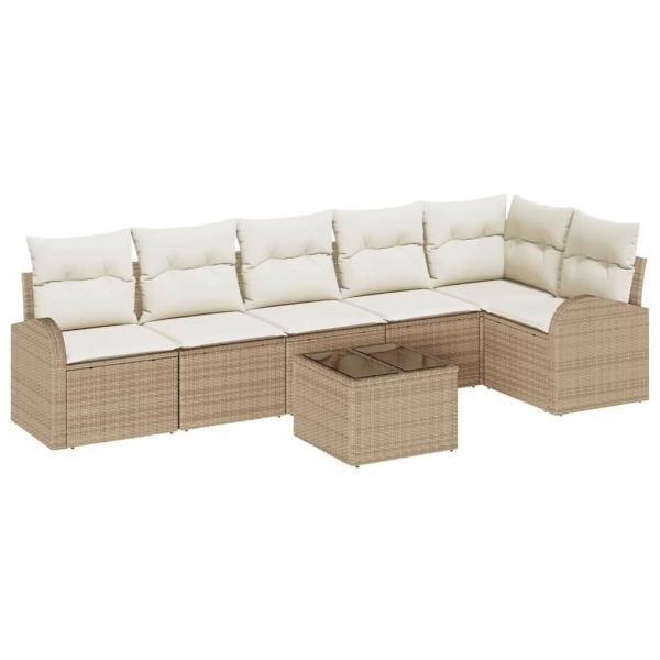 7-teiliges Garten Sofa Set mit Kissen Braunes Poly Rattan