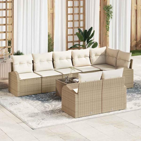 ARDEBO.de - 9-teiliges Garten Sofa Set mit Kissen Braun Poly Rattan