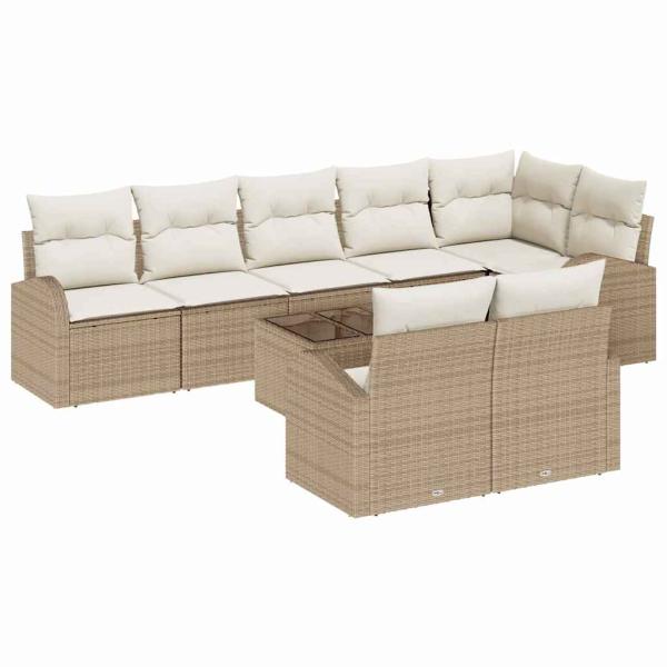 9-teiliges Garten Sofa Set mit Kissen Braun Poly Rattan