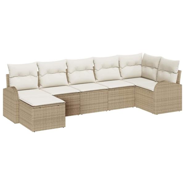 ARDEBO.de - 7-teiliges Gartensofa-Set mit Kissen, Beige Poly Rattan