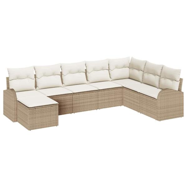 8-teiliges Garten Sofaset mit Kissen Beige Poly Rattan