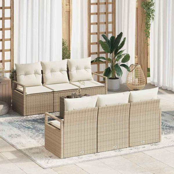 ARDEBO.de - 7-teiliges Garten Sofa Set mit Kissen Beige Poly Rattan