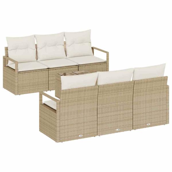 7-teiliges Garten Sofa Set mit Kissen Beige Poly Rattan
