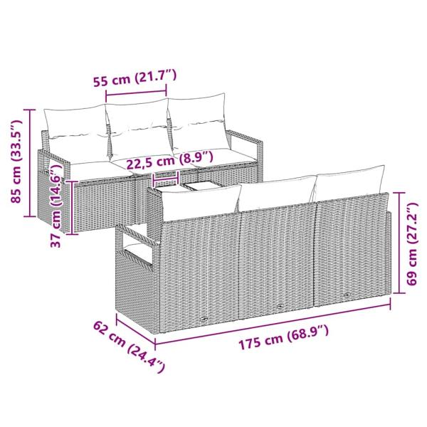7-teiliges Garten Sofa Set mit Kissen Beige Poly Rattan
