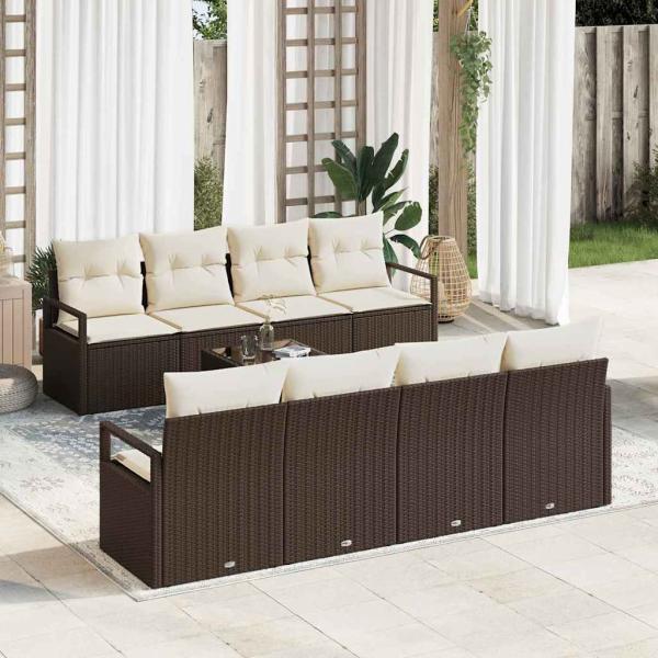 ARDEBO.de - 9-teiliges Garten Sofa Set mit Kissen Braunes Poly Rattan