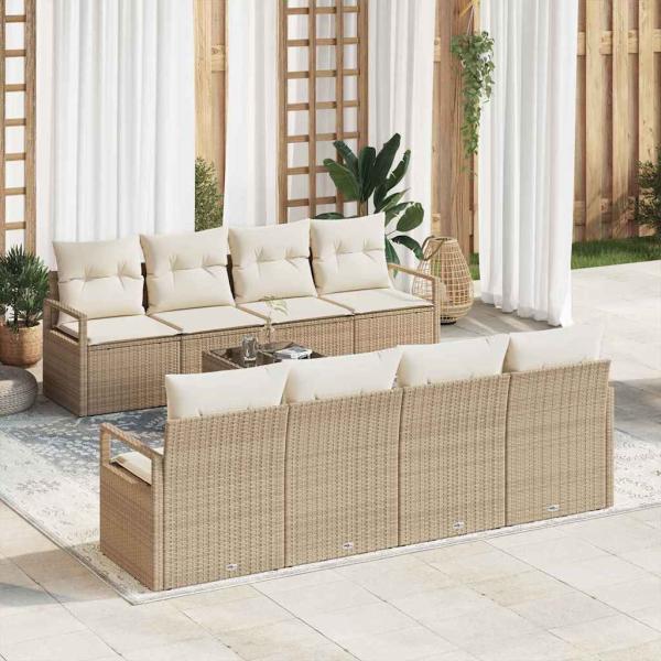 ARDEBO.de - 9-teilige Garten Sofa Set mit Kissen Beige Poly Rattan