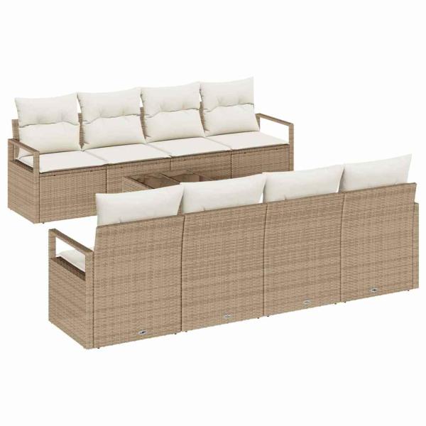 9-teilige Garten Sofa Set mit Kissen Beige Poly Rattan