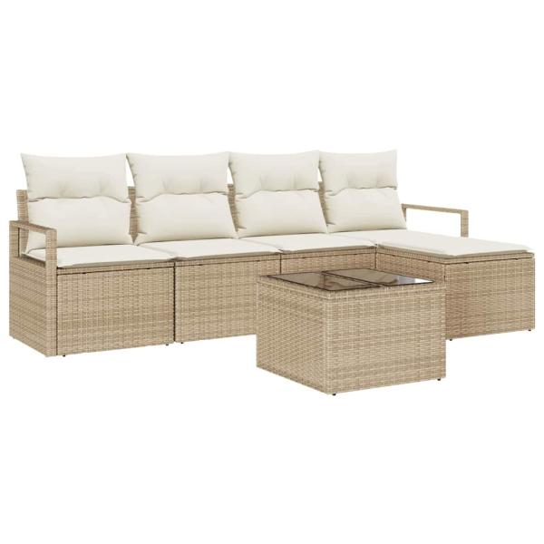 ARDEBO.de - 6-teiliges Garten Sofa Set mit Kissen, Braunes Poly Rattan