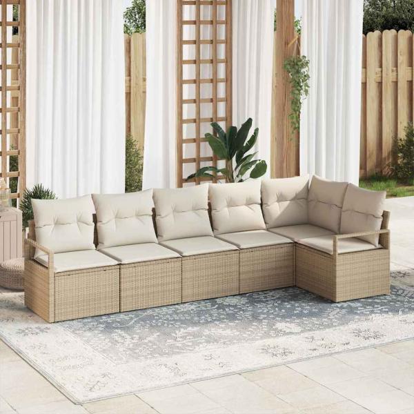 ARDEBO.de - 6-tlg. Garten-Sofagarnitur mit Kissen Beige Poly Rattan