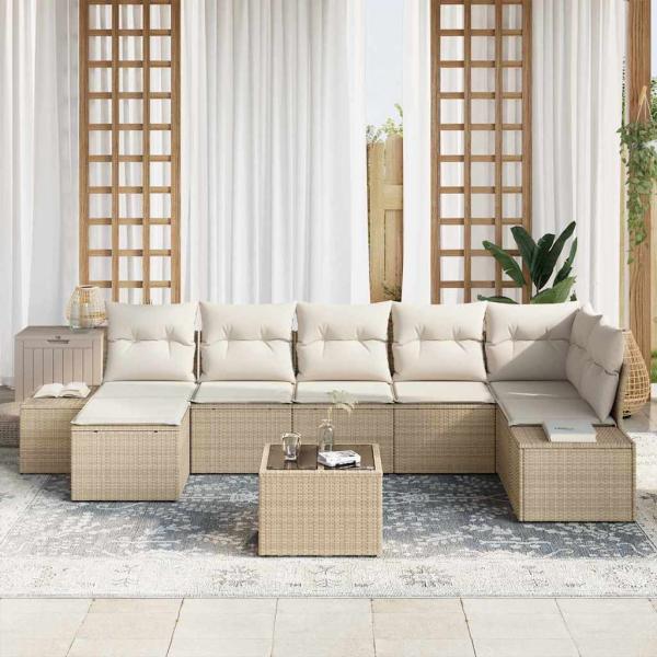 8-teiliges Garten-Sofa-Set mit Kissen Braunes Poly-Rattan