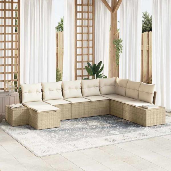 ARDEBO.de - 8-teiliges Garten Sofa Set mit Kissen Beige Poly Rattan