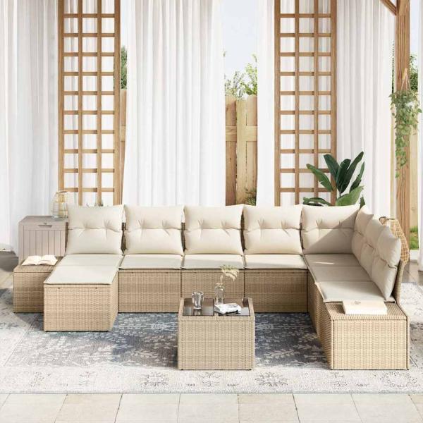 9-teiliges Garten Sofa Set mit Kissen Brown Poly Rattan