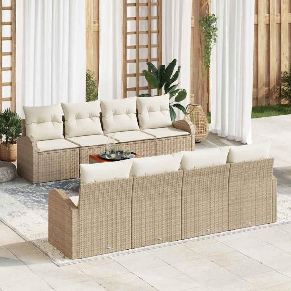 ARDEBO.de - 9-tlg. Garten-Sofagarnitur mit Kissen Beige Poly Rattan