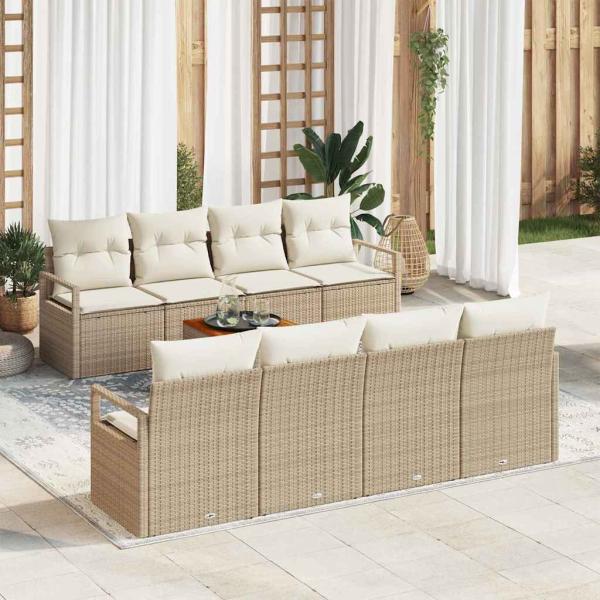 ARDEBO.de - 9-teiliges Garten Sofa Set mit Kissen Beige Poly Rattan Akazie