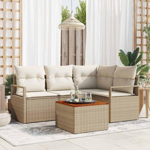 ARDEBO.de - 5-teilige Garten Sofagarnitur mit Kissen Beige Poly Rattan Akazie