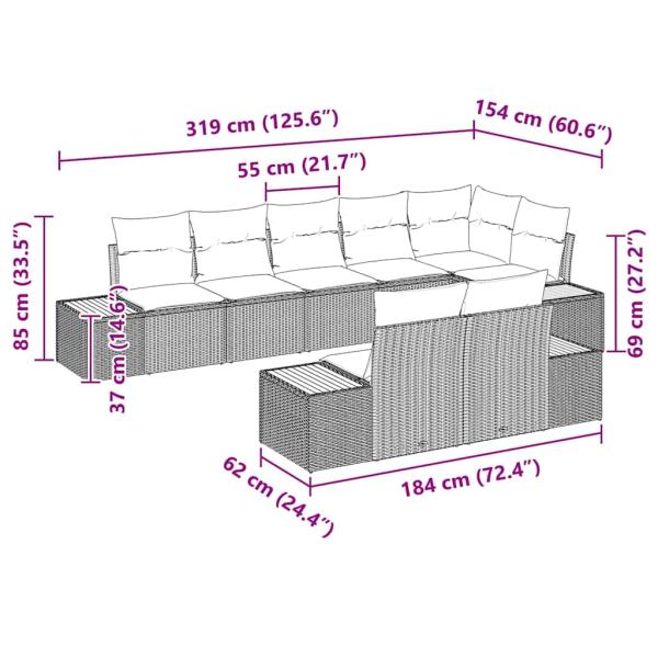 8-teiliges Garten Sofa Set mit Kissen Beige Poly Rattan Akazie