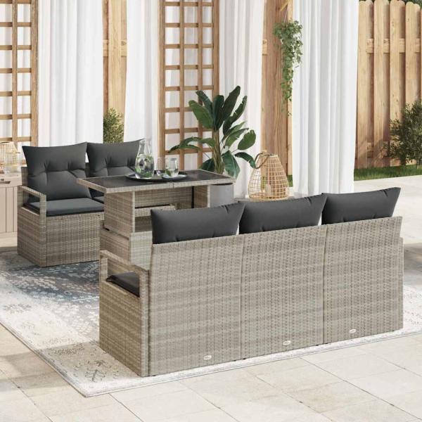 ARDEBO.de - 6-teiliges Garten Sofa Set mit Kissen Hellgrau Poly Rattan