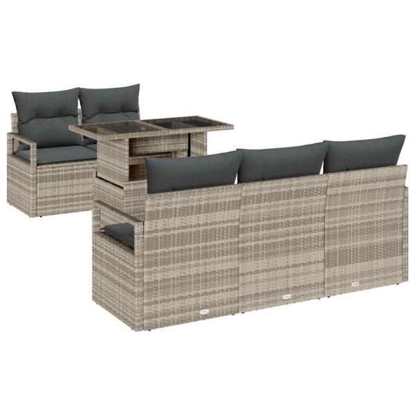 6-teiliges Garten Sofa Set mit Kissen Hellgrau Poly Rattan