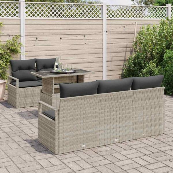 6-teiliges Garten Sofa Set mit Kissen Hellgrau Poly Rattan