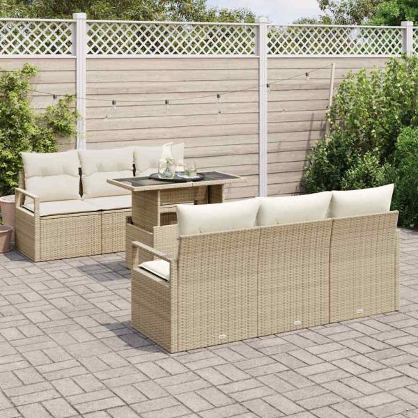 7-teiliges Garten Sofa Set mit Kissen Beige Poly Rattan