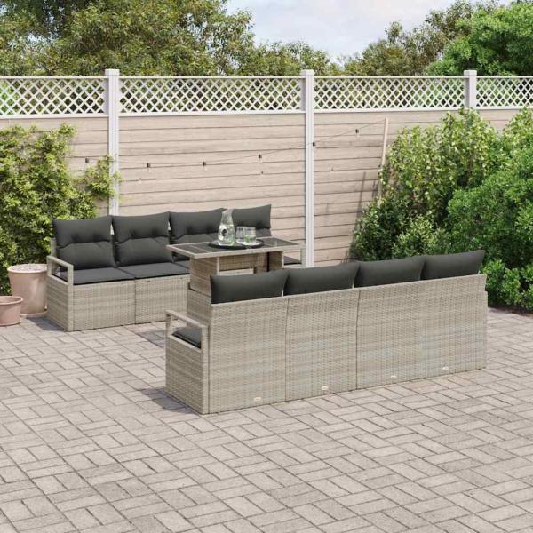 ARDEBO.de - 9-tlg. Garten-Sofagarnitur mit Kissen Hellgrau Poly Rattan