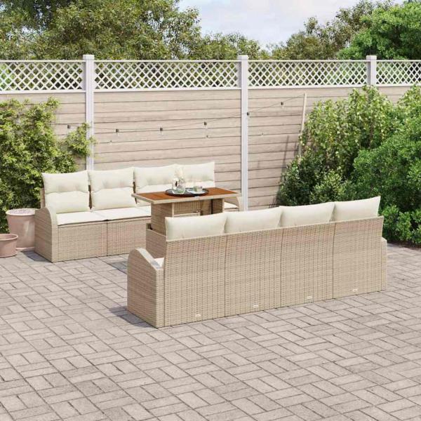 9-tlg. Garten-Sofagarnitur mit Kissen Beige Poly Rattan
