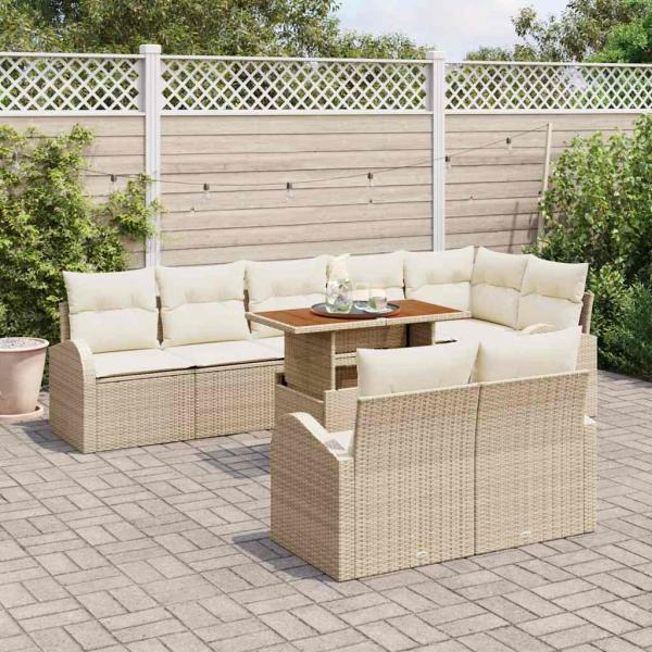 9-teiliges Garten-Sofa-Set mit Kissen Beige Poly-Rattan