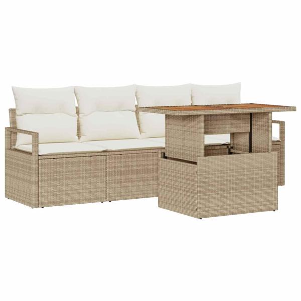 5-teiliges Garten Sofa Set mit Kissen Beige Poly Rattan