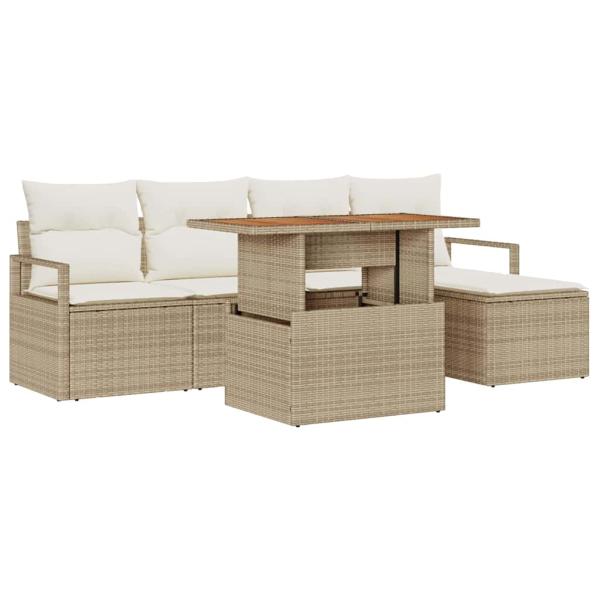 6-teiliges Garten Sofa Set mit Kissen Beige Poly Rattan