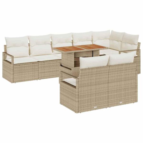 9-tlg. Garten-Sofagarnitur mit Kissen Beige Poly Rattan