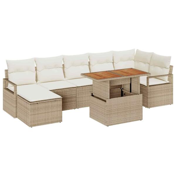8-tlg. Garten-Sofagarnitur mit Kissen Beige Poly Rattan