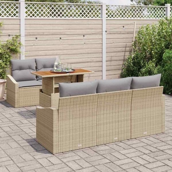 6-tlg. Garten-Sofagarnitur mit Kissen Beige Poly Rattan