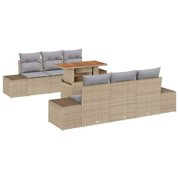 7-tlg. Garten-Sofagarnitur mit Kissen Beige Poly Rattan