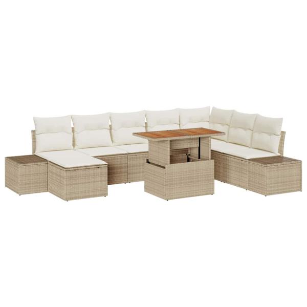 9-tlg. Garten-Sofagarnitur mit Kissen Beige Poly Rattan