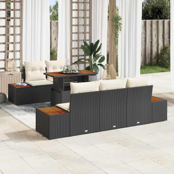 ARDEBO.de - 6-teiliges Garten Sofa Set mit Kissen in schwarzem Poly-Rattan