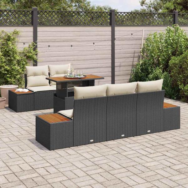 6-teiliges Garten Sofa Set mit Kissen in schwarzem Poly-Rattan