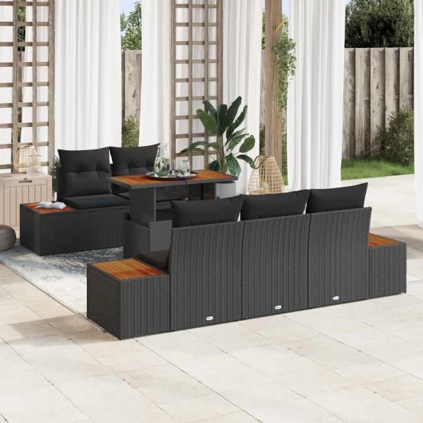 ARDEBO.de - Garten-Sofa-Set 6 stk. Schwarz Poly Rattan