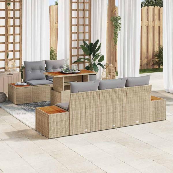 ARDEBO.de - 6-teiliges Garten Sofa Set mit Kissen Beige Poly Rattan