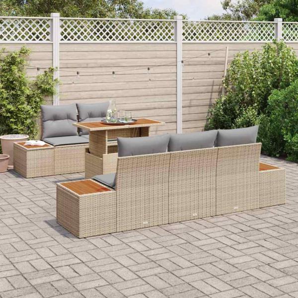 6-teiliges Garten Sofa Set mit Kissen Beige Poly Rattan