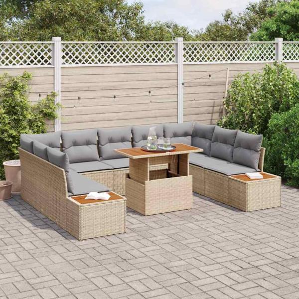 6-teiliges Garten Sofa Set mit Kissen Beige Poly Rattan